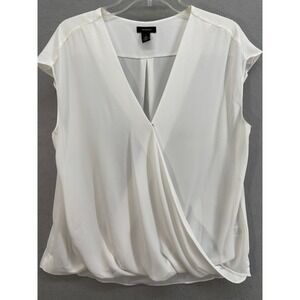 Halogen Shirt Womens Sz L White Draped Wrap V Neck Sleeveless Blouse Top